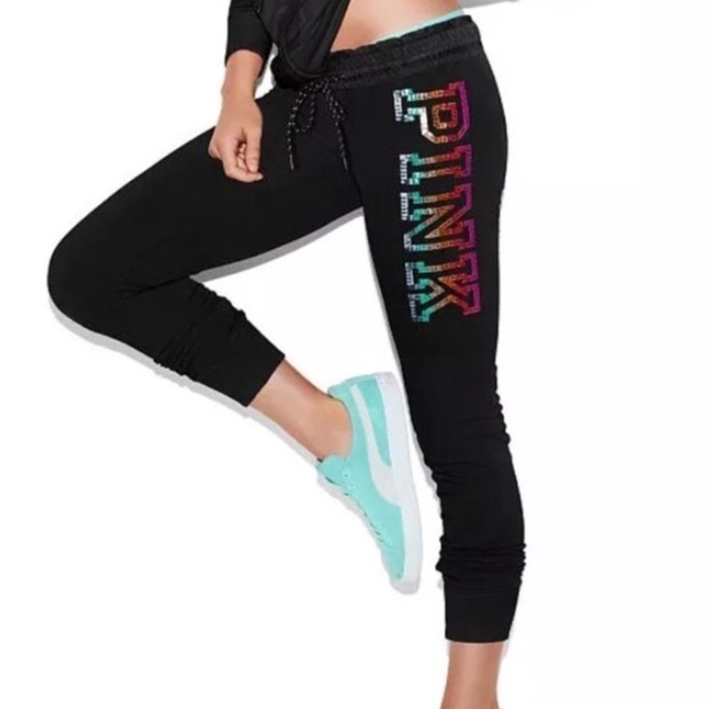 Pink Victoria Secert Rainbow Sequin Jogger Pants